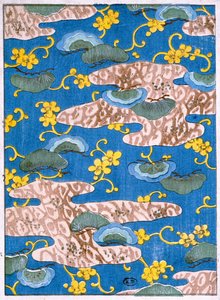 ファブリックデザイン、19世紀末（木版画のトイレ） 作： Japanese School